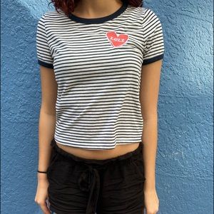 Cute Cropped Blue and White Striped Tee